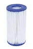 A white pleated filter cartridge with a blue top and bottom rim, isolated on a white background. Produktbild-Vorschau