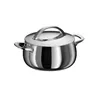A shiny, metallic pot with a lid and handles, isolated on a white background. Produktbild-Vorschau