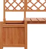 A close-up view of a wooden planter box with a trellis and a bench attached, shown against a white background. Produktbild-Vorschau