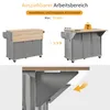 A kitchen island cart shown in two states: folded and extended, with a close-up of the extension mechanism. Anteprima dell’immagine prodotto
