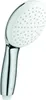 A hand shower head with a chrome handle and white spray face. Produktbild-Vorschau