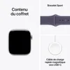 A collage showing an Apple Watch, a sport band, and a magnetic charging cable. Voir les images du produit