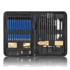 A black zippered case containing a set of drawing and sketching pencils, charcoal sticks, and other art supplies. Podgląd zdjęcia produktu
