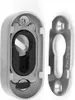 A close-up, studio shot of a door escutcheon and its matching plate, both made of metal, against a white background. Produktbild-Vorschau