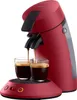 A red Philips Senseo coffee machine brewing coffee into two glasses. Produktbild-Vorschau