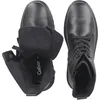 A top-down view of two black leather boots, one with its tongue folded down. Produktbild-Vorschau