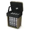 A tan and black electric cooler box filled with aluminum cans, with the lid open. Anteprima dell’immagine prodotto