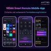 Three smartphone screens displaying a remote control app and a streaming service interface, set against a dark purple and black gradient background. Produktbild-Vorschau