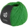 A ball of green yarn with a black label. Produktbild-Vorschau