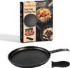 A product box for a cast iron tortilla pan, with a separate image of the pan and a pan holder below. Produktbild-Vorschau