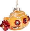 A yellow and red glass Christmas ornament shaped like a submarine, hanging from a gold chain. Náhled obrázku produktu