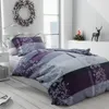 A bedroom scene with a bed made with patterned bedding, decorated for winter/Christmas. Produktbild-Vorschau