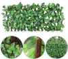 A collage of images showing a foldable garden fence covered in artificial green leaves, with close-up views of the construction and the foliage. Náhled obrázku produktu