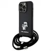 A black iPhone case with a Karl Lagerfeld and Choupette design and a black lanyard, shown against a white background. Produktbild-Vorschau