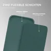 A diagram showing the two flexible layers of a phone case, with labels indicating soft silicone and microfiber layer. Produktbild-Vorschau