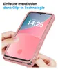 Hands are shown installing a rose-colored phone case onto a smartphone. Produktbild-Vorschau