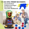 A father and son are playing a duck-themed shooting game indoors. Voir les images du produit