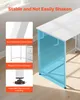 Close-up view of a desk's structural elements and features, with overlaid text highlighting stability and material. Produktbild-Vorschau