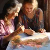 An older woman and a young girl are working on a diamond painting together. Produktbild-Vorschau