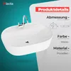 A white ceramic sink with a chrome faucet is displayed against a teal and gray background, with product details overlaid. Produktbild-Vorschau