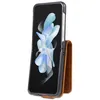A flip phone case with a wallet attachment is displayed standing upright against a white background. Produktbild-Vorschau