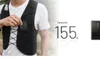 A person wearing a black running vest is shown, with a hand reaching into a pocket to pull out a small black device. Text indicating weight is displayed next to the person, and a separate image of the device is shown on the right. Produktbild-Vorschau