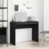 A black wooden desk with a computer and office supplies on it, placed in a room with a shelf and a chair. Anteprima dell’immagine prodotto