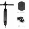 A top-down view of a black scooter with close-up insets highlighting features. Produktbild-Vorschau