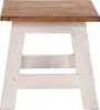 A rustic wooden stool with a brown top and white distressed legs, isolated on a white background. Náhľad obrázku produktu
