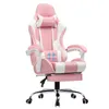 A pink and white gaming chair is shown against a white background. Podgląd zdjęcia produktu