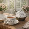 Tea for One Set Teekanne mit Tasse Keramik Weiß Silber Rose Produktbild-Vorschau 1