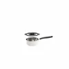 A stainless steel saucepan with a black handle and a black lid are shown against a white background. Voir les images du produit