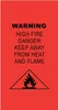 A red warning sign with black text and a fire hazard symbol. Voir les images du produit