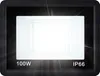 A close-up of a black LED floodlight with the light on, showing the text '100W' and 'IP66'. Produktbild-Vorschau