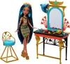 A Monster High doll with a vanity and chair set, presented against a white background. Podgląd zdjęcia produktu