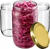 Three glass jars, one filled with red cabbage, and a gold lid. Náhled obrázku produktu