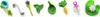 A collection of small, decorative items resembling natural elements like flowers, leaves, and a carrot, arranged in a line against a white background. Náhľad obrázku produktu
