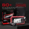 A red car diagnostic tool and its packaging are displayed against a dark background, with promotional text. Produktbild-Vorschau