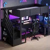 Gaming-Hochbett 90x200 cm mit Schreibtisch, Stauraumtreppe, Produktbild-Vorschau 1
