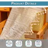 A close-up of a lace curtain draped over a chair, with icons and text indicating product details. Anteprima dell’immagine prodotto