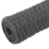 A roll of gray wire mesh fencing is shown against a white background.
