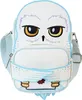 A white owl-shaped crossbody bag with blue trim and embroidered facial features. Produktbild-Vorschau