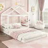 A child's bedroom with a white house-shaped bed, pink walls, and a paw-shaped chair. Produktbild-Vorschau