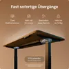 Close-up view of the underside of a wooden desk with black legs, highlighting its features. Produktbild-Vorschau