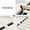 Collage of close-up images showing details of a bed frame, including the wooden slats and assembly features. Produktbild-Vorschau