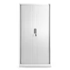 A white metal storage cabinet with two roller shutter doors. Podgląd zdjęcia produktu
