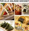 A collage of different types of sushi and onigiri. Produktbild-Vorschau