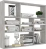 A grey concrete-effect shelving unit filled with books, a picture frame, a plant, and decorative items. Anteprima dell’immagine prodotto