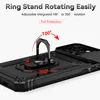 A black phone case with a ring stand is shown from a diagonal angle, highlighting its rotation features. Produktbild-Vorschau