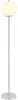 A modern floor lamp with a brushed nickel finish and a white, oval-shaped shade. Produktbild-Vorschau